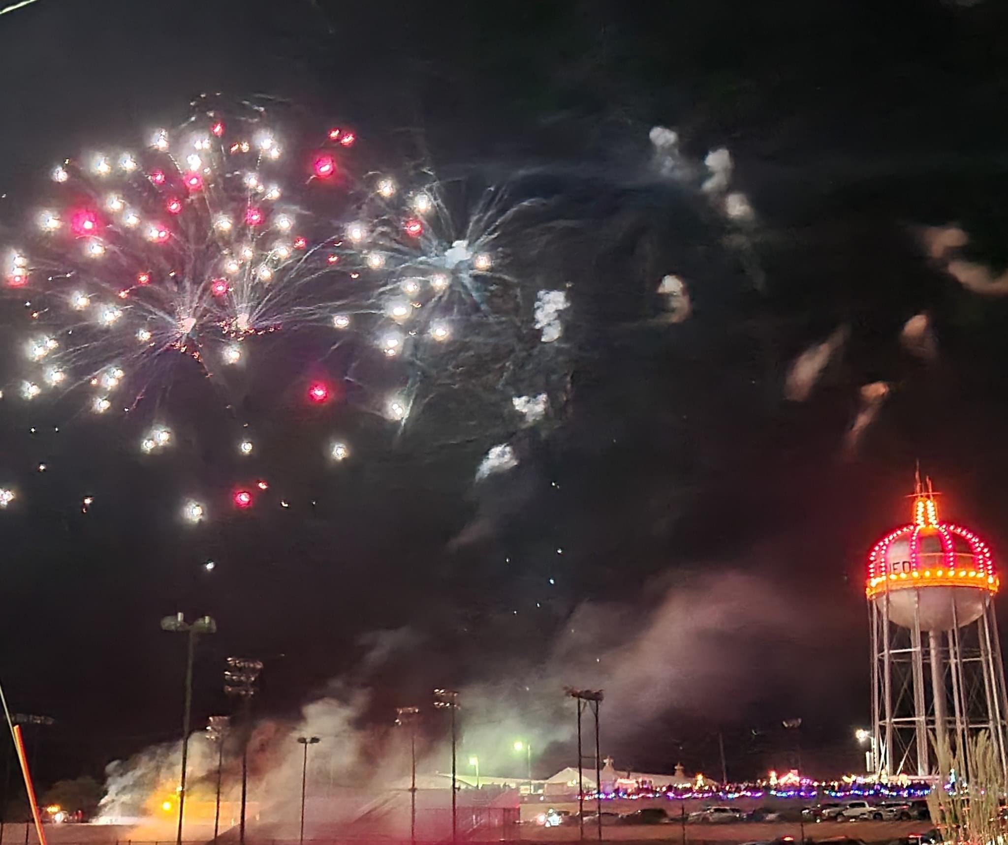 water tower  fireworks